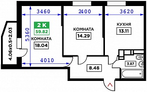 2-комнатная квартира 58,3 м2 ЖК «Открытие»