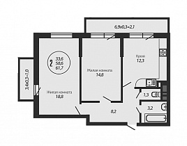 2-комнатная квартира 61,7 м2 ЖК «Ясный»