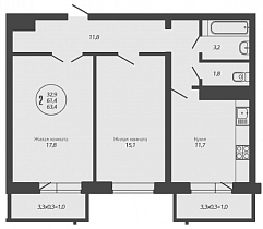 2-комнатная квартира 63,4 м2 ЖК «Мелодия»