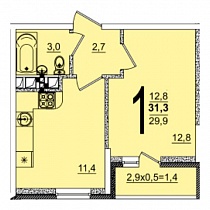 1-комнатная квартира 31,3 м2 ЖК «Грани»