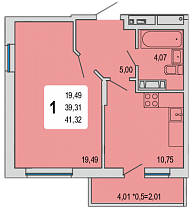 1-комнатная квартира 41,32 м2 ЖК «Светлоград»