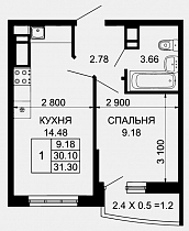 1-комнатная квартира 31,3 м2 ЖК «Лучший»