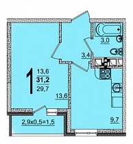 1-комнатная квартира 31,2 м2 ЖК «Грани»