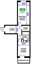 1-комнатная квартира 37,34 м2 ЖК «Открытие»