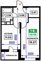 1-комнатная квартира 41,2 м2 ЖК «Открытие»
