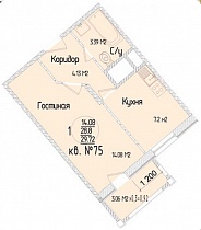 1-комнатная квартира 29,72 м2 ЖК «Зеленодар»