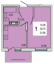 1-комнатная квартира 31,96 м2 ЖК «Светлоград»