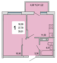 1-комнатная квартира 39,01 м2 ЖК «Светлоград»