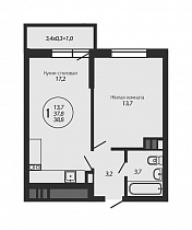 1-комнатная квартира 38,8  м2 ЖК «Ясный»