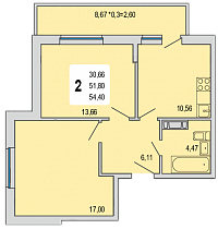 2-комнатная квартира 54,4 м2 ЖК «Светлоград»