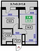 1-комнатная квартира 32,9 м2 ЖК «Свобода»