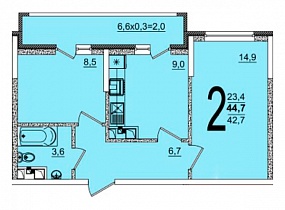 2-комнатная квартира 44,7 м2 ЖК «Грани»
