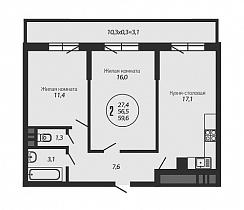 2-комнатная квартира 59,6 м2 ЖК «Ясный»