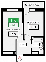 1-комнатная квартира 36,6 м2 ЖК «Свобода»