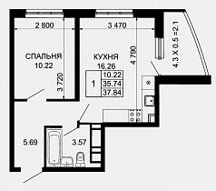 1-комнатная квартира 37,84 м2 ЖК «Лучший»