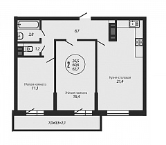 2-комнатная квартира 62,7 м2 ЖК «Ясный»