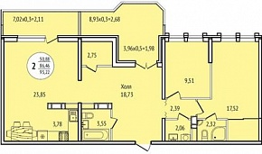 2-комнатная квартира 93,22 м2 ЖК «Все свои»