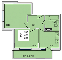 2-комнатная квартира 50,99 м2 ЖК «Светлоград»