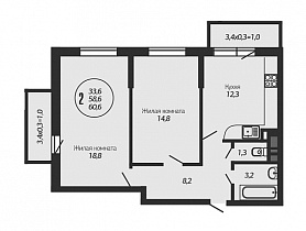 2-комнатная квартира 60,6 м2 ЖК «Ясный»